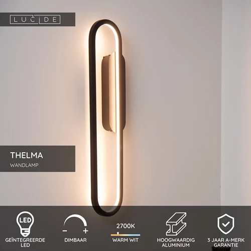 Lucide THELMA - Wandlamp - LED Dimb. - 1x24W 2700K - Zwart - USP